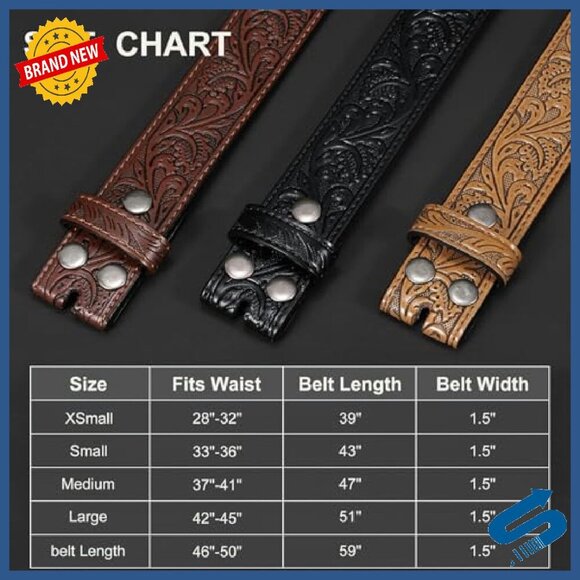 3 Pack Western Leather Belt Straps Without Buckle Adjustable 1.5\